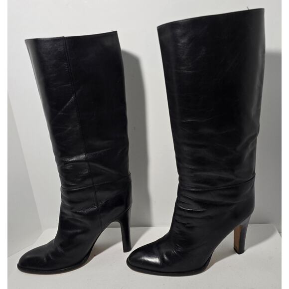 WOMANS BCBGMaxAzria Tall Black All Leather Boots Size US 9.5 B 4" Heel - Picture 4 of 11